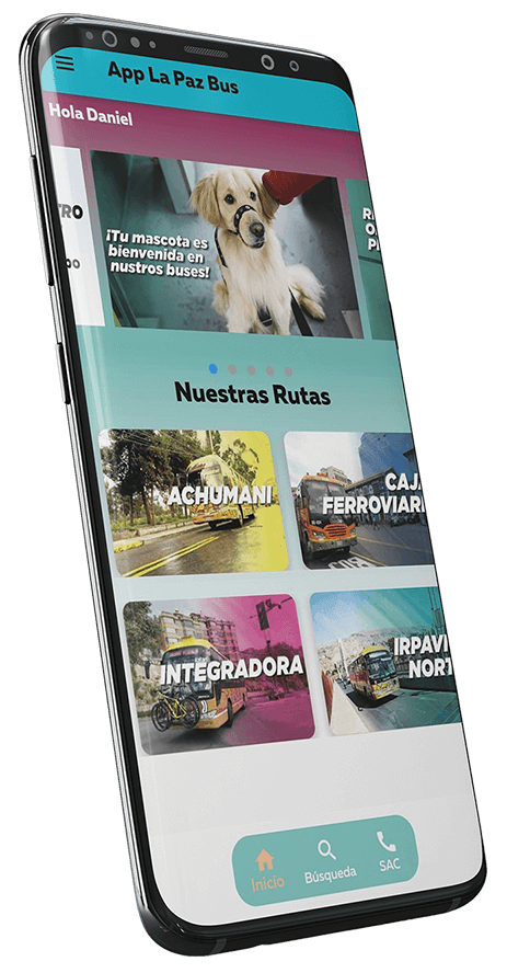 celular con la imagen de la aplicación de La Paz BUS
